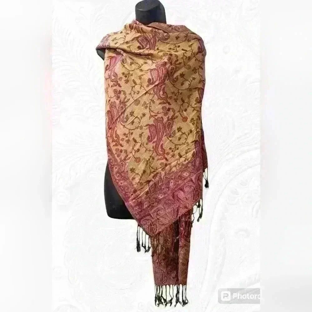 Pashima Reversible Scarf Wine&Gold